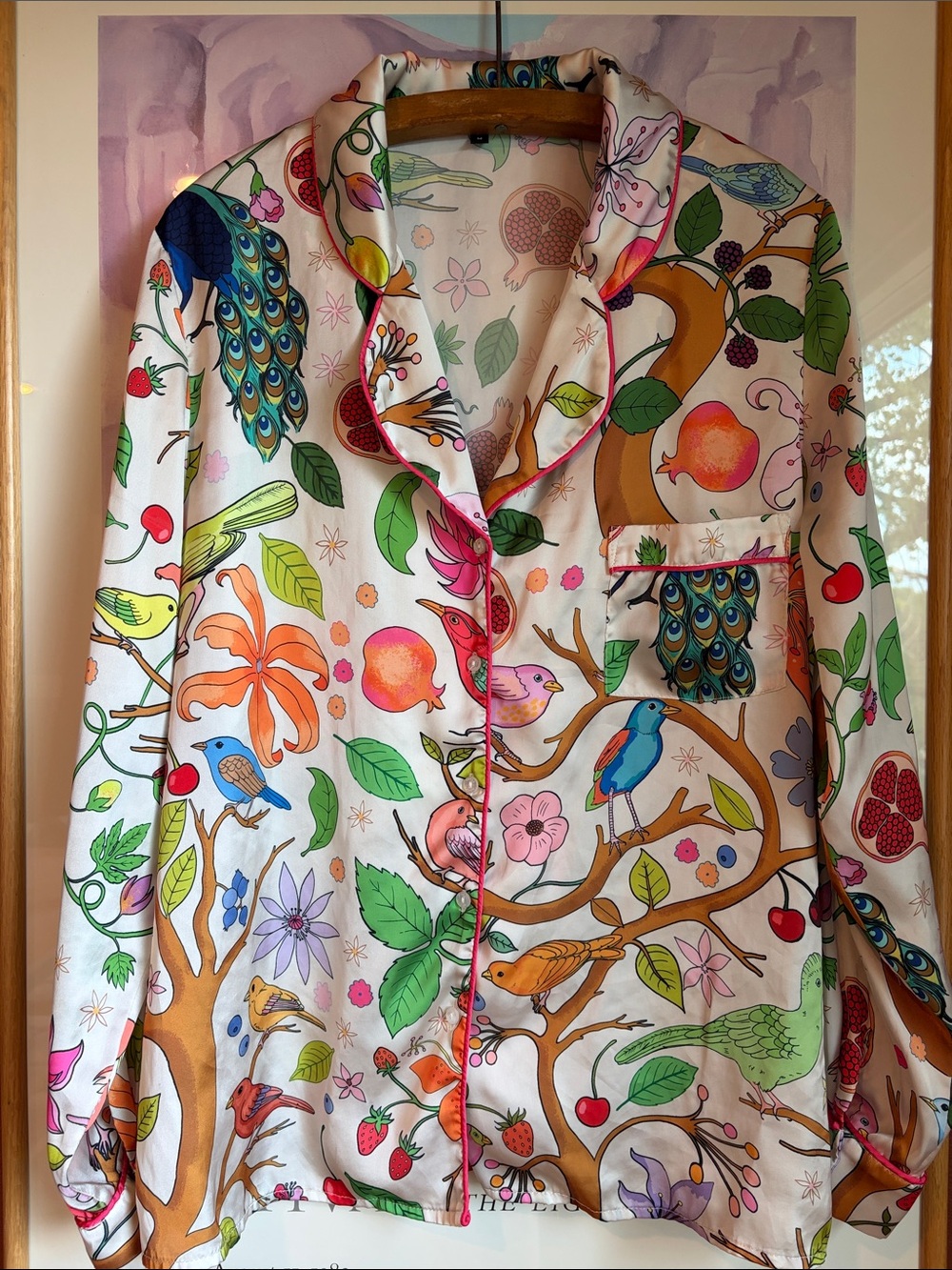 Karen Mabon Satin Tree of Life Floral Bird Pajama Set, Size M - Picture 4 of 8